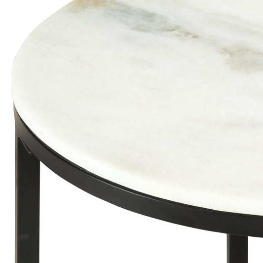 286411 vidaXL Coffee Table White and Black Ø50 cm Real Solid Marble