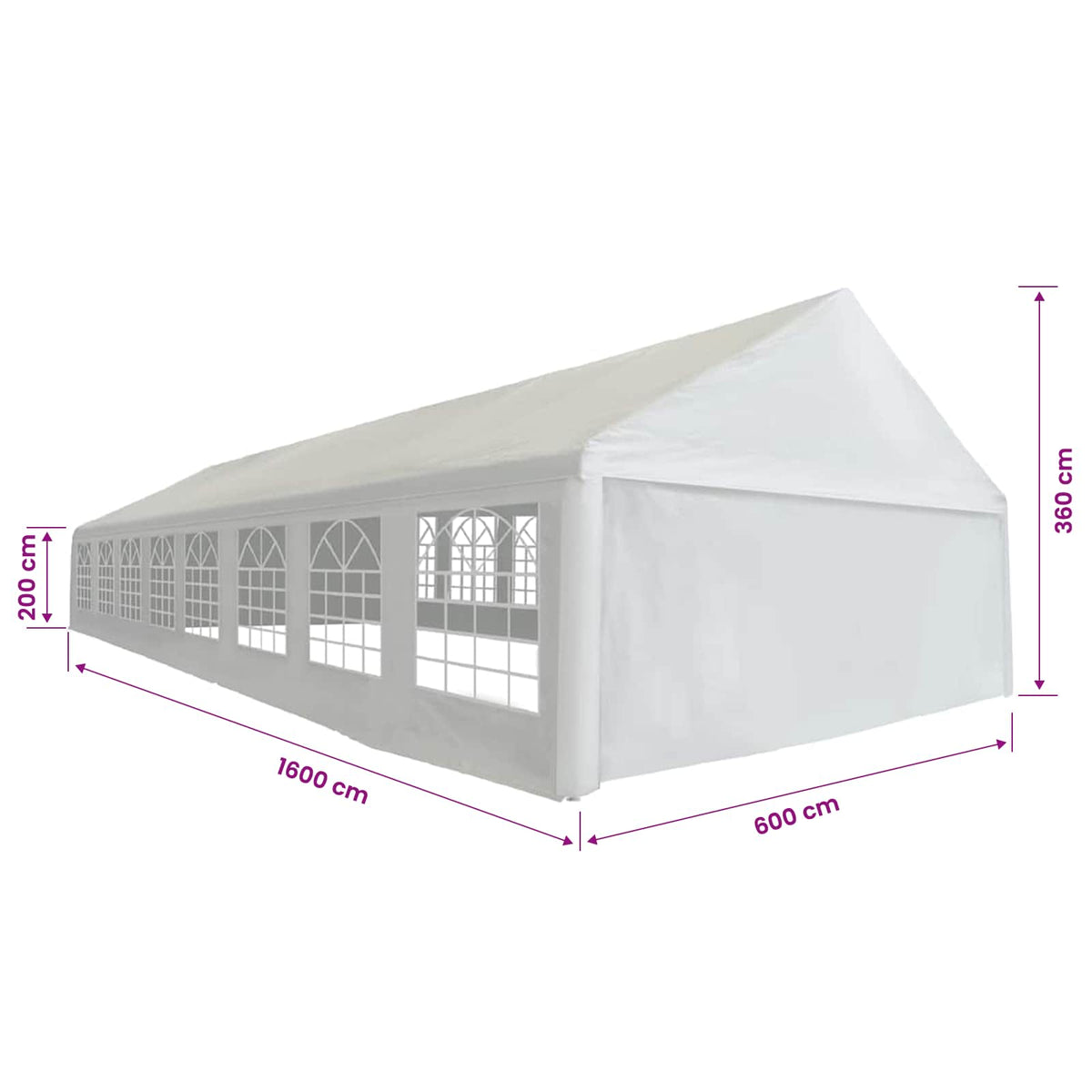 vidaXL Party Tent White 1600 x 600 x 370 cm Polyethylene and Metal