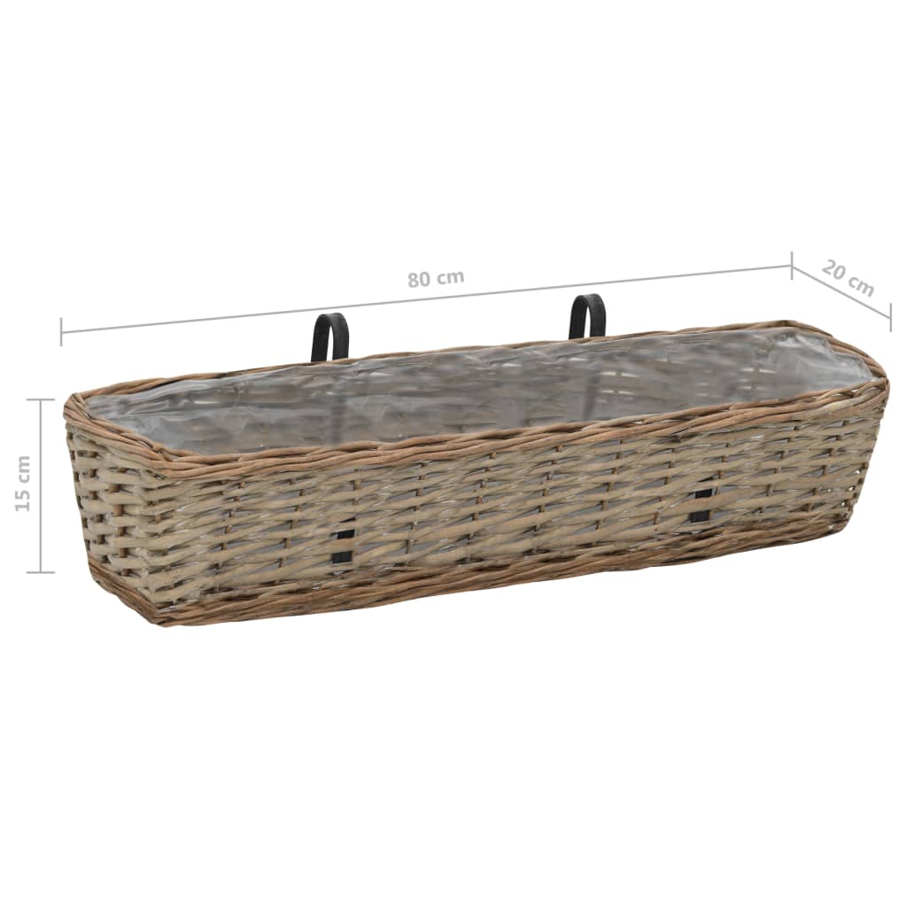 287642 vidaXL Balcony Planter 2 pcs Wicker with PE Lining 80 cm