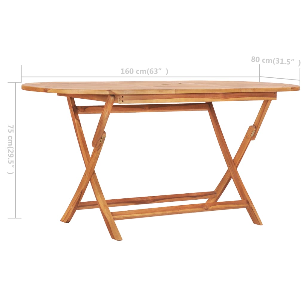 vidaXL Dining Table | Natural Teak | Solid Teak Wood | 160x80x75 cm | Foldable