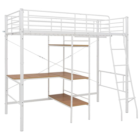 vidaXL Bunk Bed | White and Brown | Powder-Coated Metal | Twin | Durable