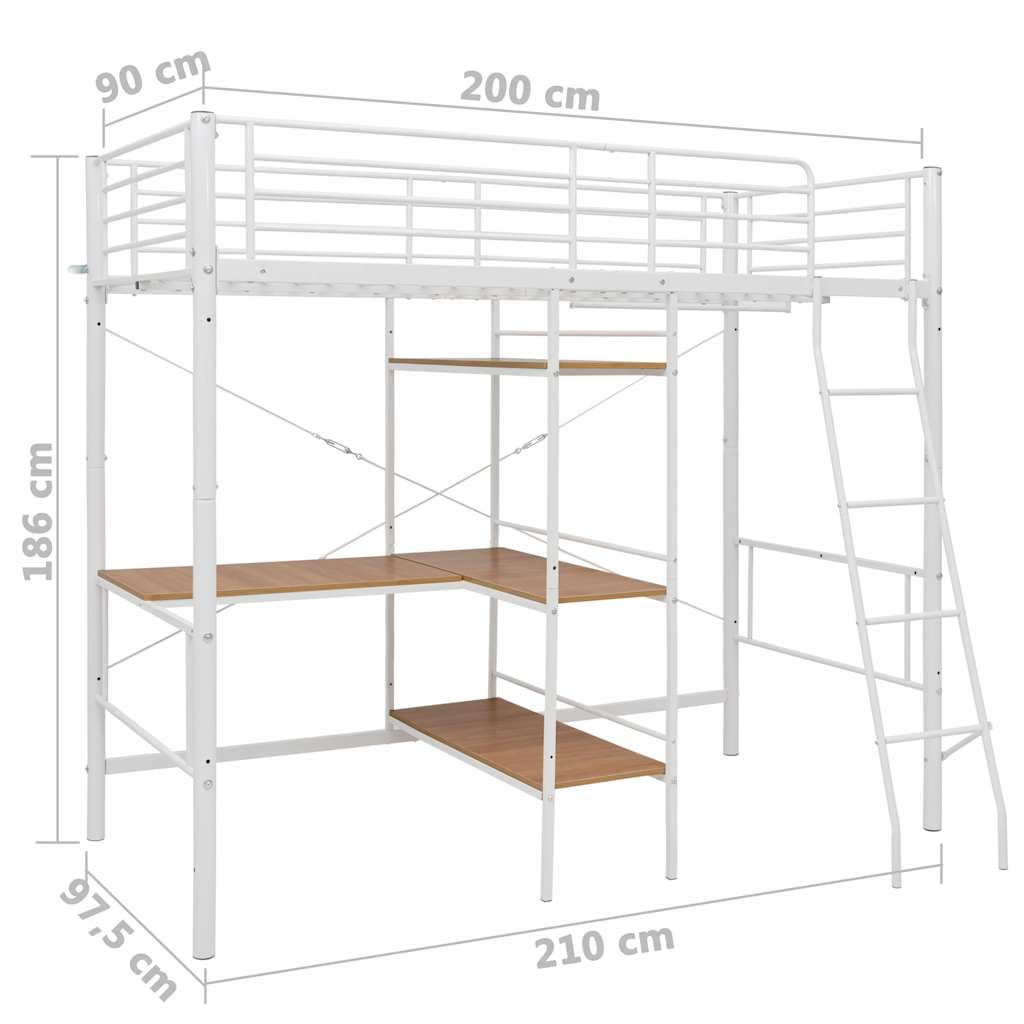 vidaXL Bunk Bed with Table without Mattress White Metal 90x200 cm
