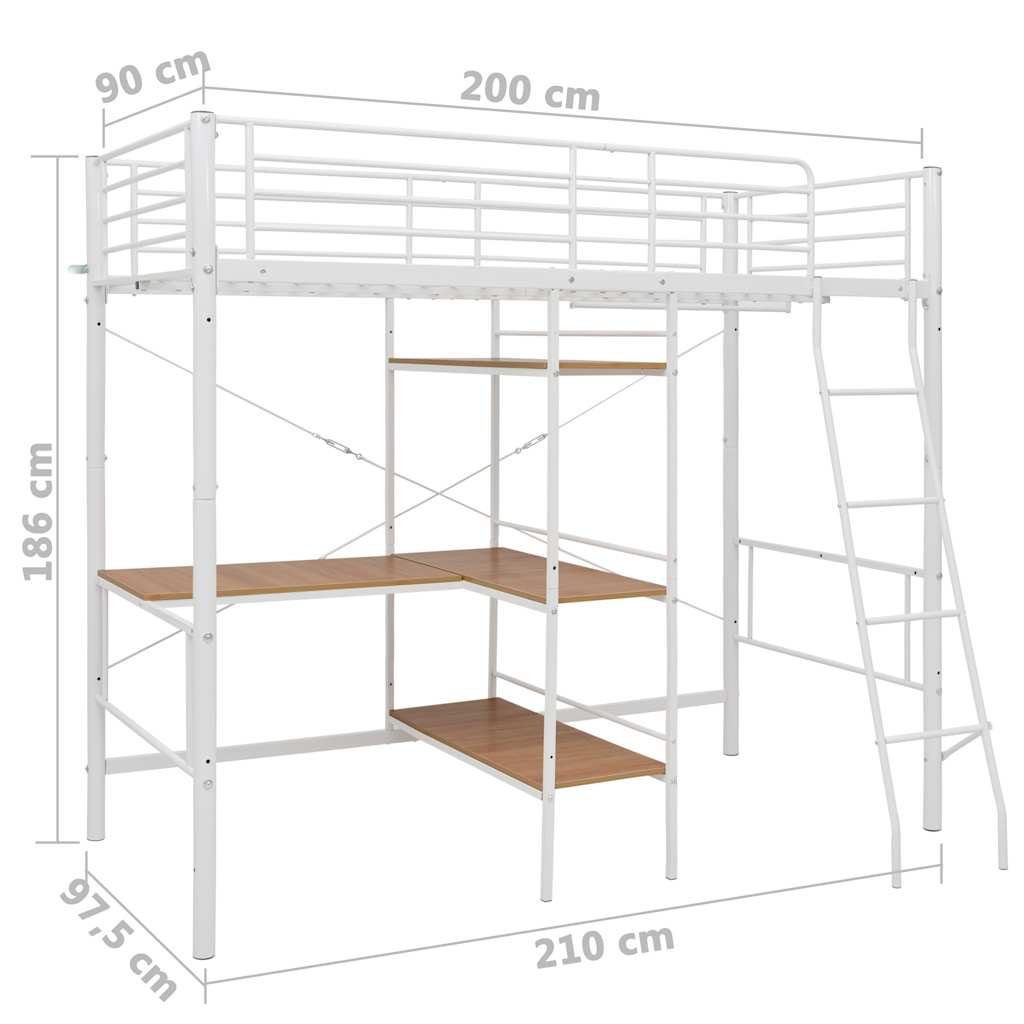vidaXL Bunk Bed with Table without Mattress White Metal 90x200 cm