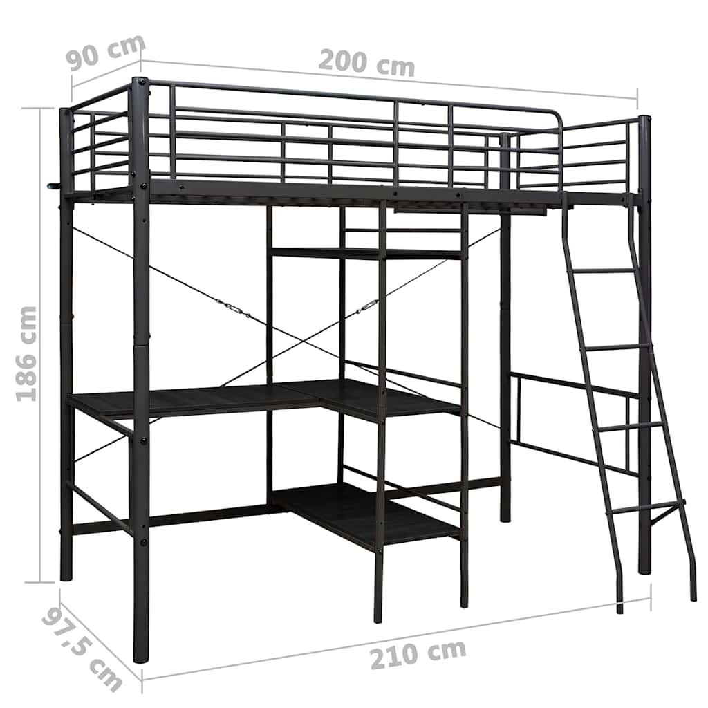 vidaXL Bunk Bed with Table without Mattress Black Metal 90x200 cm