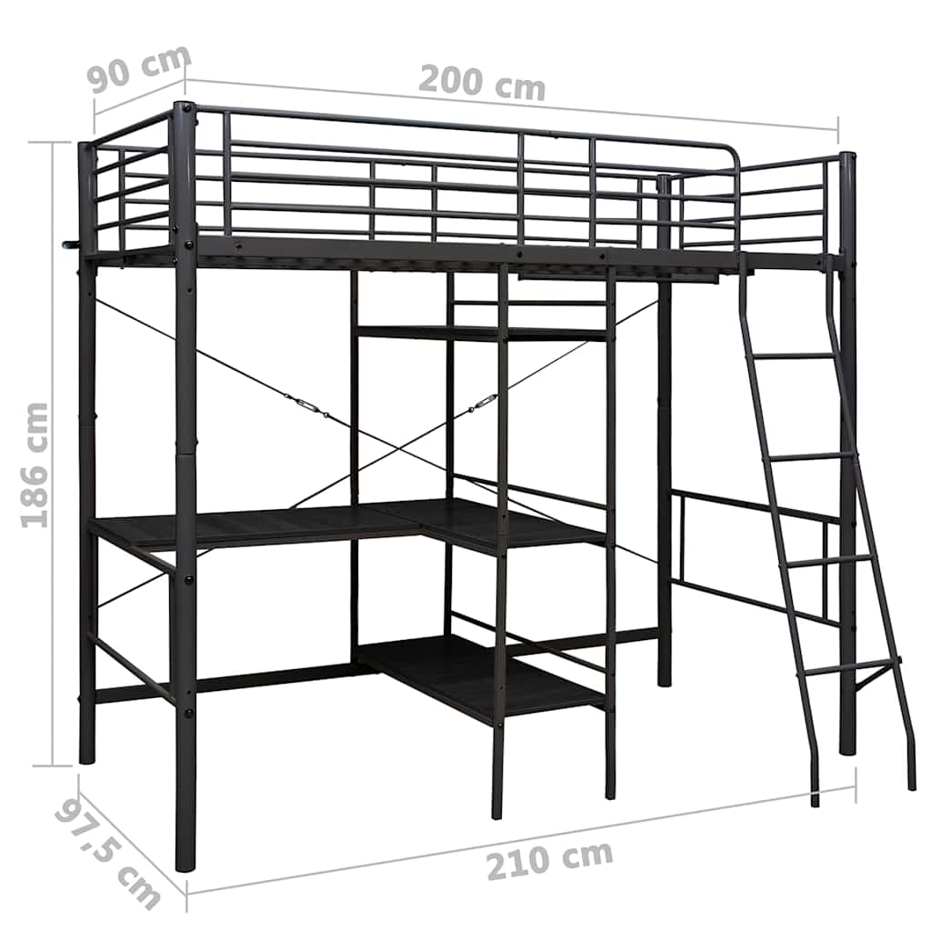 vidaXL Bunk Bed with Table without Mattress Black Metal 90x200 cm