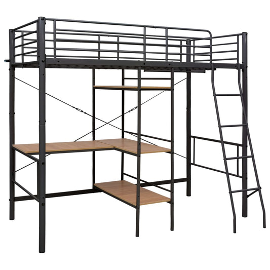 vidaXL Bunk Bed | Grey and brown | Metal | Twin | Height-Adjustable | Bunk Bed