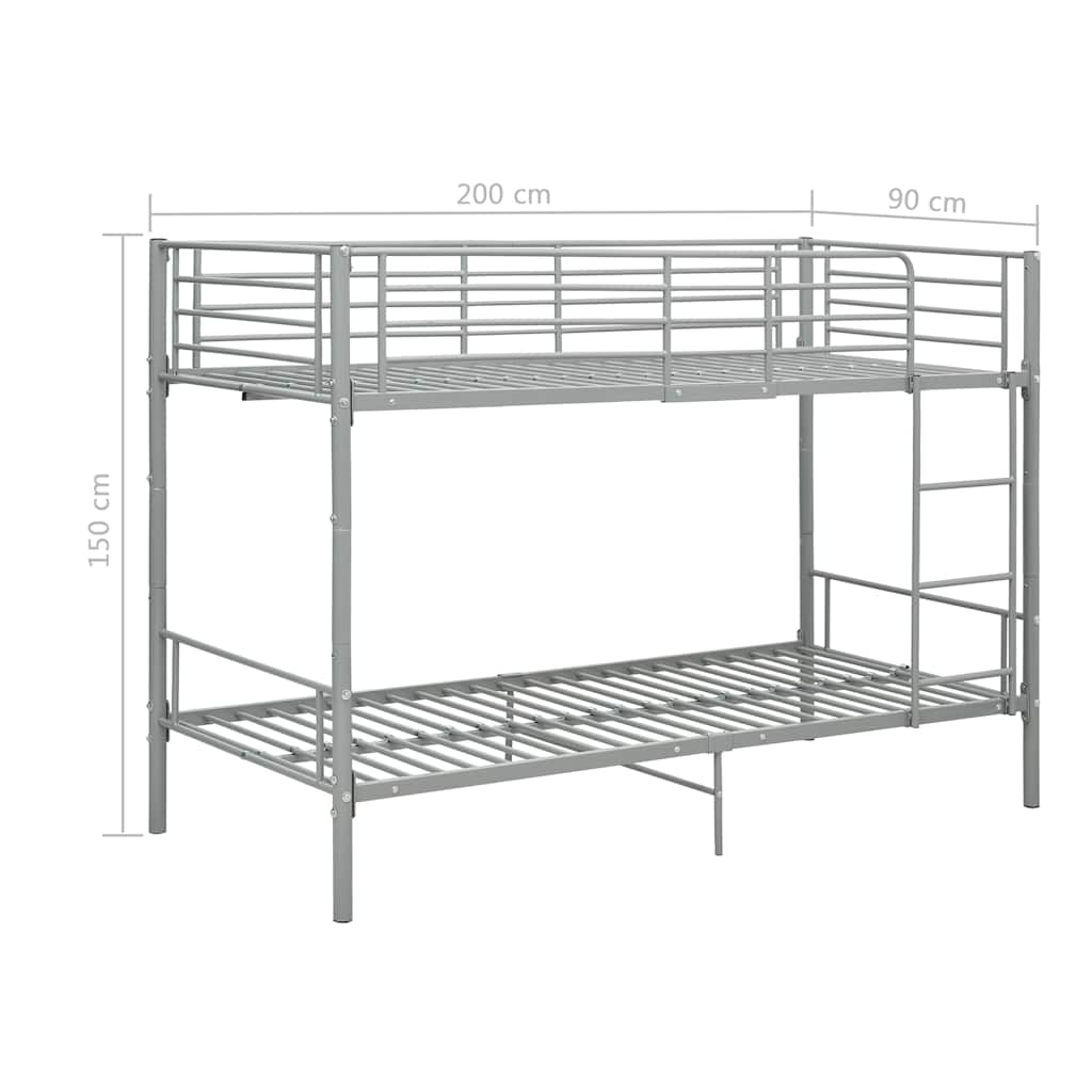 vidaXL Bunk Bed without Mattress Grey Metal 90x200 cm