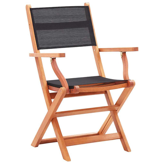 vidaXL Folding Chairs 4 pcs Black Solid Eucalyptus Wood and Textilene