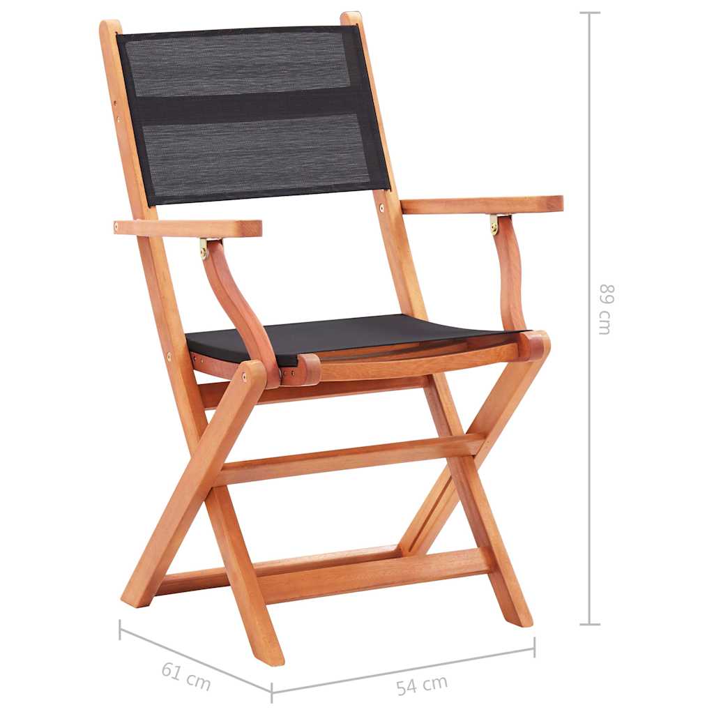 vidaXL Folding Chairs 4 pcs Black Solid Eucalyptus Wood and Textilene