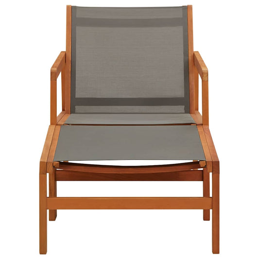 vidaXL Garden Chair with Footrest Grey Solid Eucalyptus Wood and Textilene
