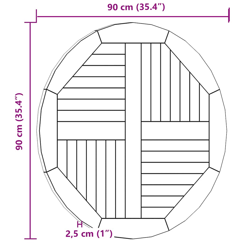 vidaXL Tabletop | Natural Teak | Solid teak wood | 90 cm diameter | Durable