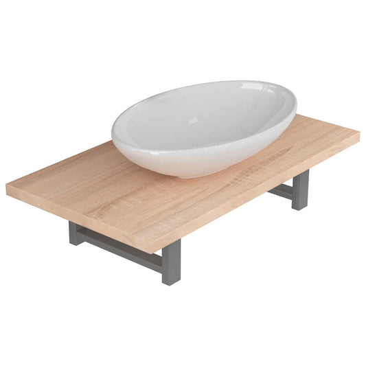 vidaXL Two Piece Bathroom Furniture Set Ceramic Oak