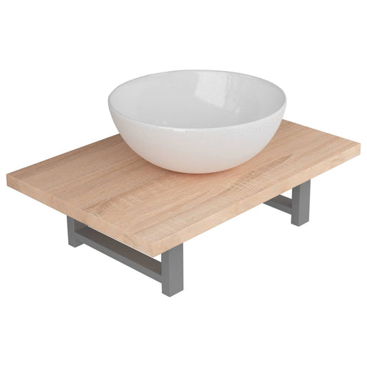 279328 vidaXL Two Piece Bathroom Furniture Set Ceramic Oak (283805+141928)