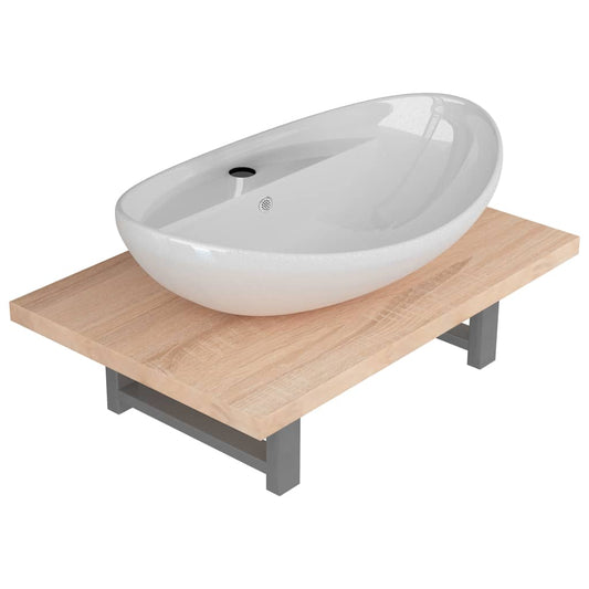 279329 vidaXL Two Piece Bathroom Furniture Set Ceramic Oak (283805+140678)
