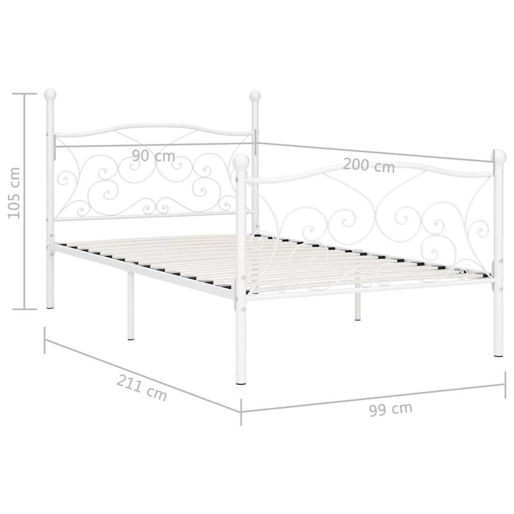 vidaXL Bed Frame without Mattress with Slatted Base White Metal 90x200 cm