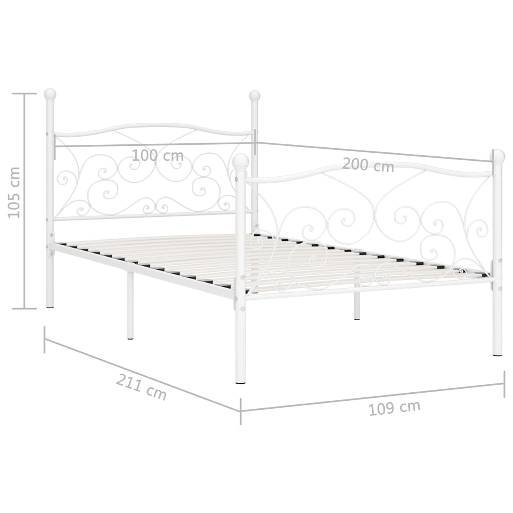 vidaXL Bed Frame without Mattress with Slatted Base White Metal 100x200 cm