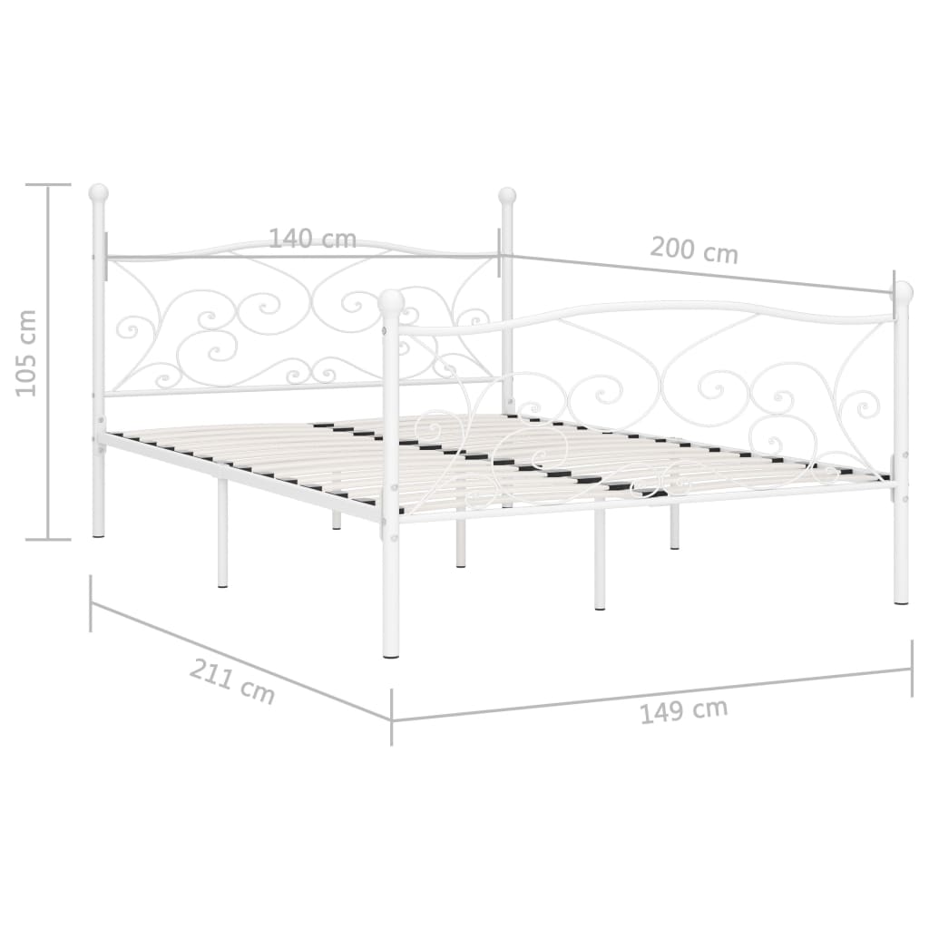 vidaXL Bed Frame without Mattress with Slatted Base White Metal 140x200 cm