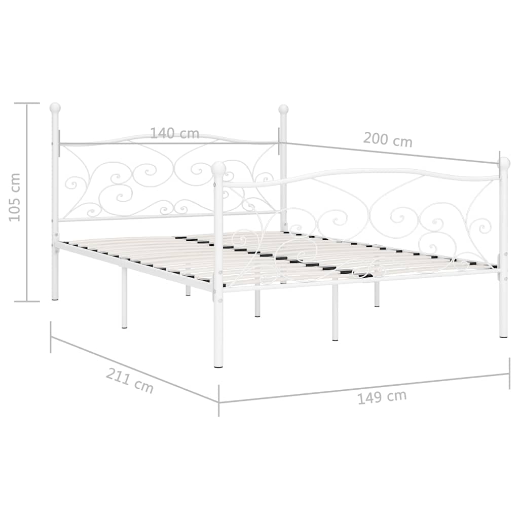 vidaXL Bed Frame | White | Metal, Plywood | Double | Durable | Bed Frame