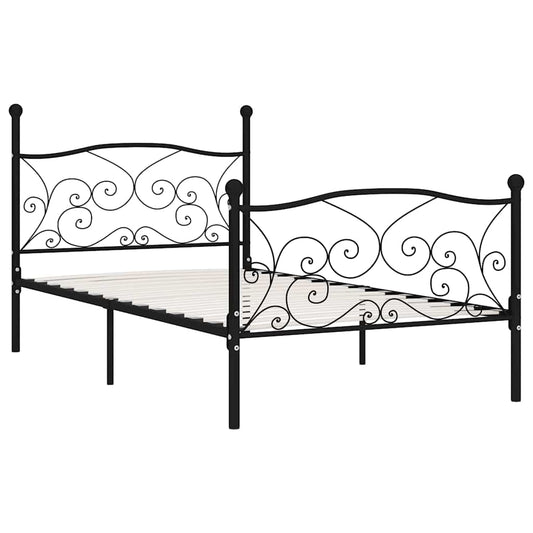 vidaXL Bed Frame without Mattress with Slatted Base Black Metal 90x200 cm