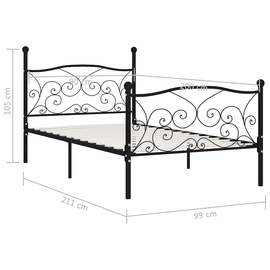 vidaXL Bed Frame | Black | Metal, plywood | 90x200 cm | Sturdy | Bed Frame