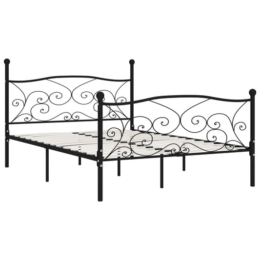 vidaXL Bed Frame | Black | Metal, Plywood | Double | Modern | Bed Frame