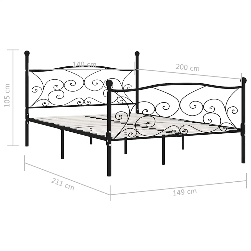 vidaXL Bed Frame | Black | Metal, Plywood | Double | Durable | Bed Frame