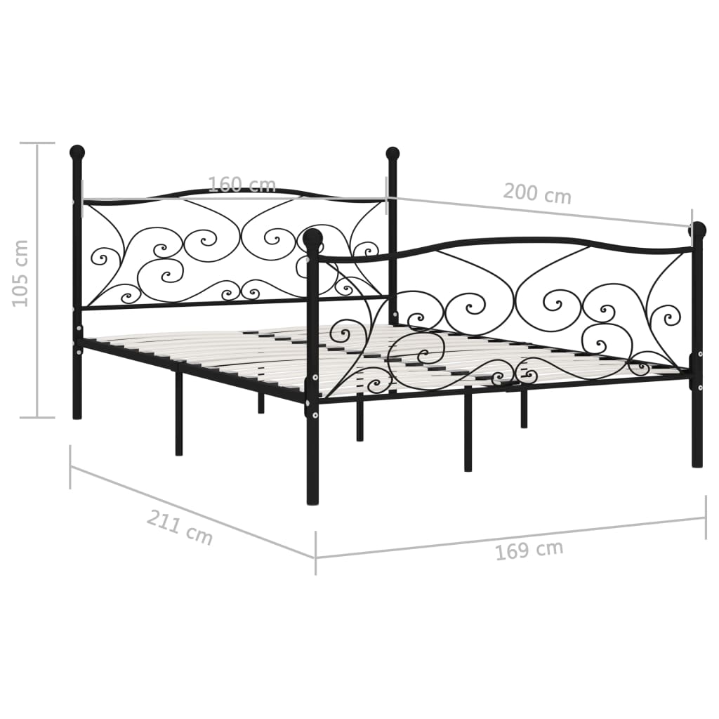 vidaXL Bed Frame | Black | Metal, Plywood | Double | Classic/Traditional