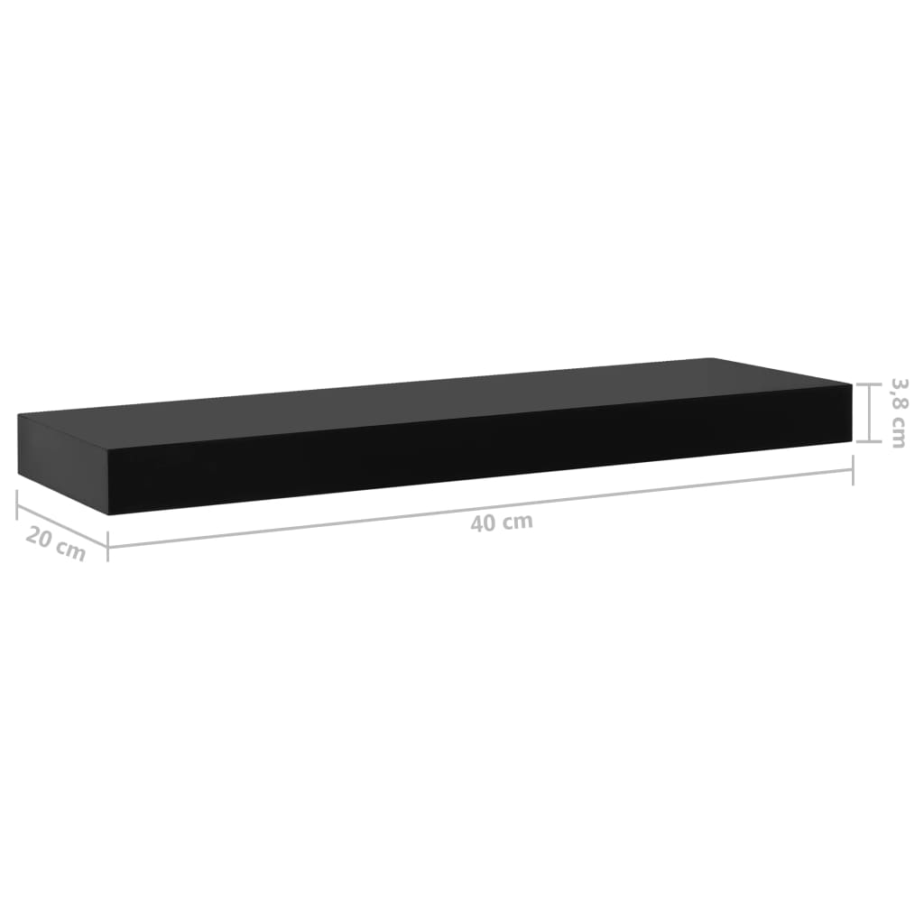 vidaXL Wall Mounted Shelf | Set of 2 | Black | MDF | 40 x 20 x 3.8 cm