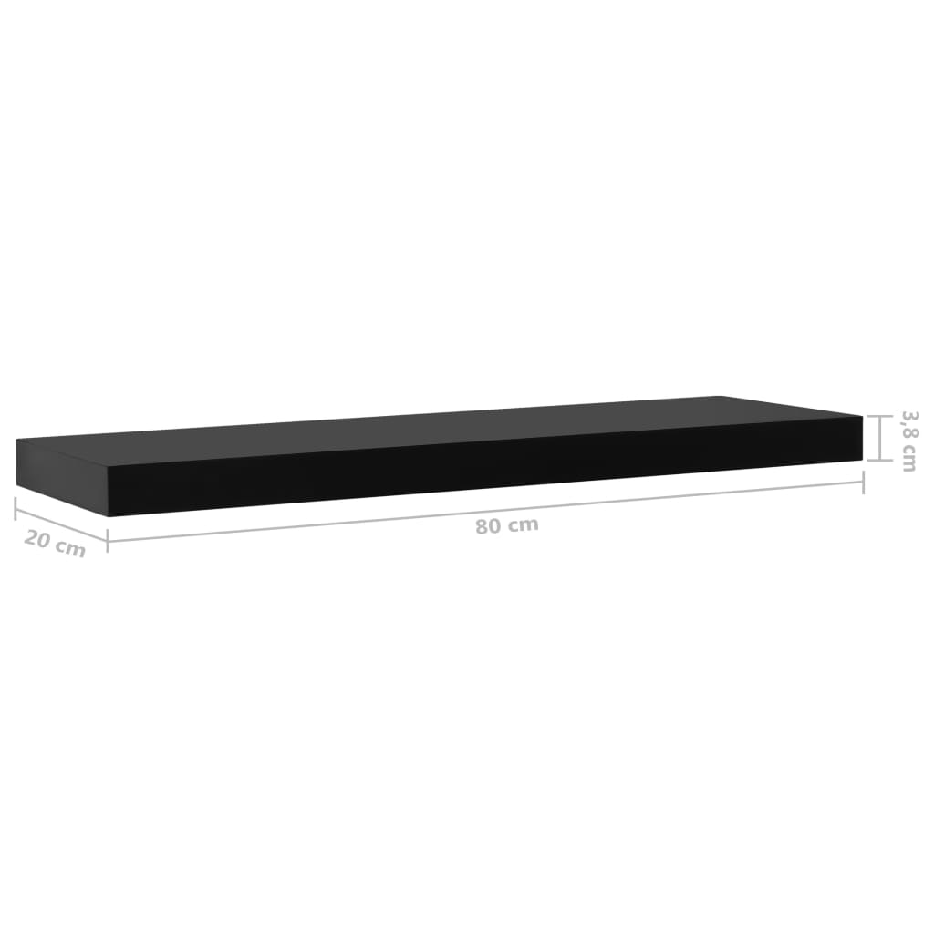 vidaXL Wall Mounted Shelf | Set of 2 | Black | MDF | 80 cm | Wall mounting