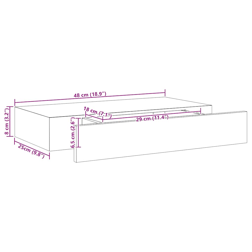 288205 vidaXL Floating Wall Shelf with Drawer Black 48x25x8 cm