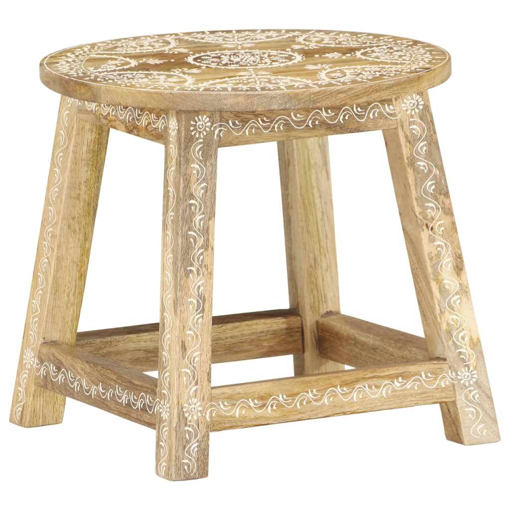 vidaXL Stool | Brown with white patterns | Solid mango wood | 38x38x35 cm