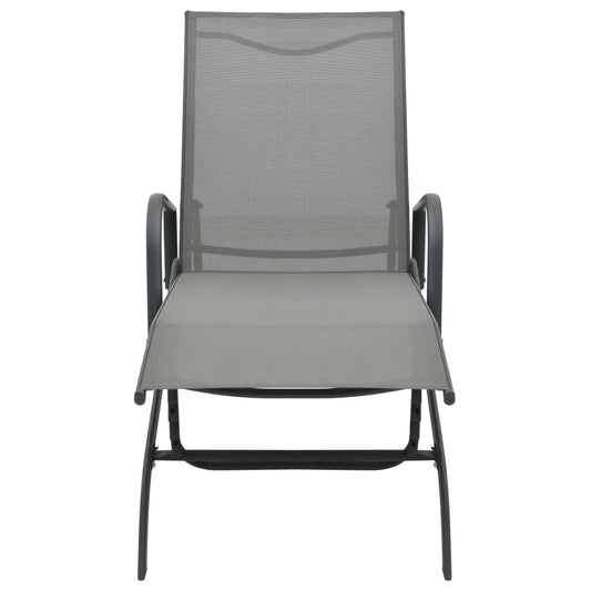 vidaXL Sun Lounger | Grey | Powder-Coated Steel | 200 x 58 x 32 cm