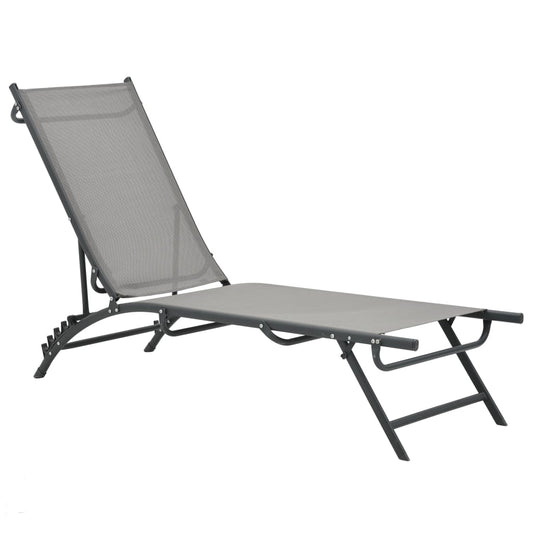 vidaXL Sun Lounger | Grey | Steel, Textilene | Adjustable Armrests | Sun Lounger