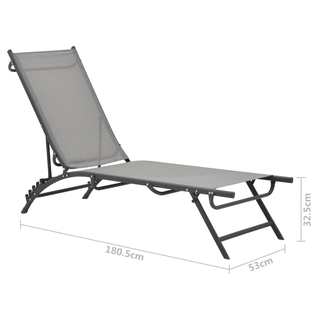 vidaXL Sun Lounger | Grey | Steel, Textilene | Adjustable Armrests | Sun Lounger