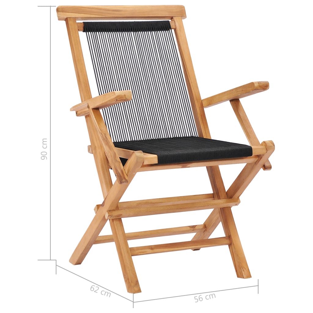 vidaXL Folding Chairs 2 pcs Solid Teak Wood and Rope