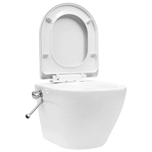 145781 vidaXL Wall Hung Rimless Toilet with Bidet Function Ceramic White