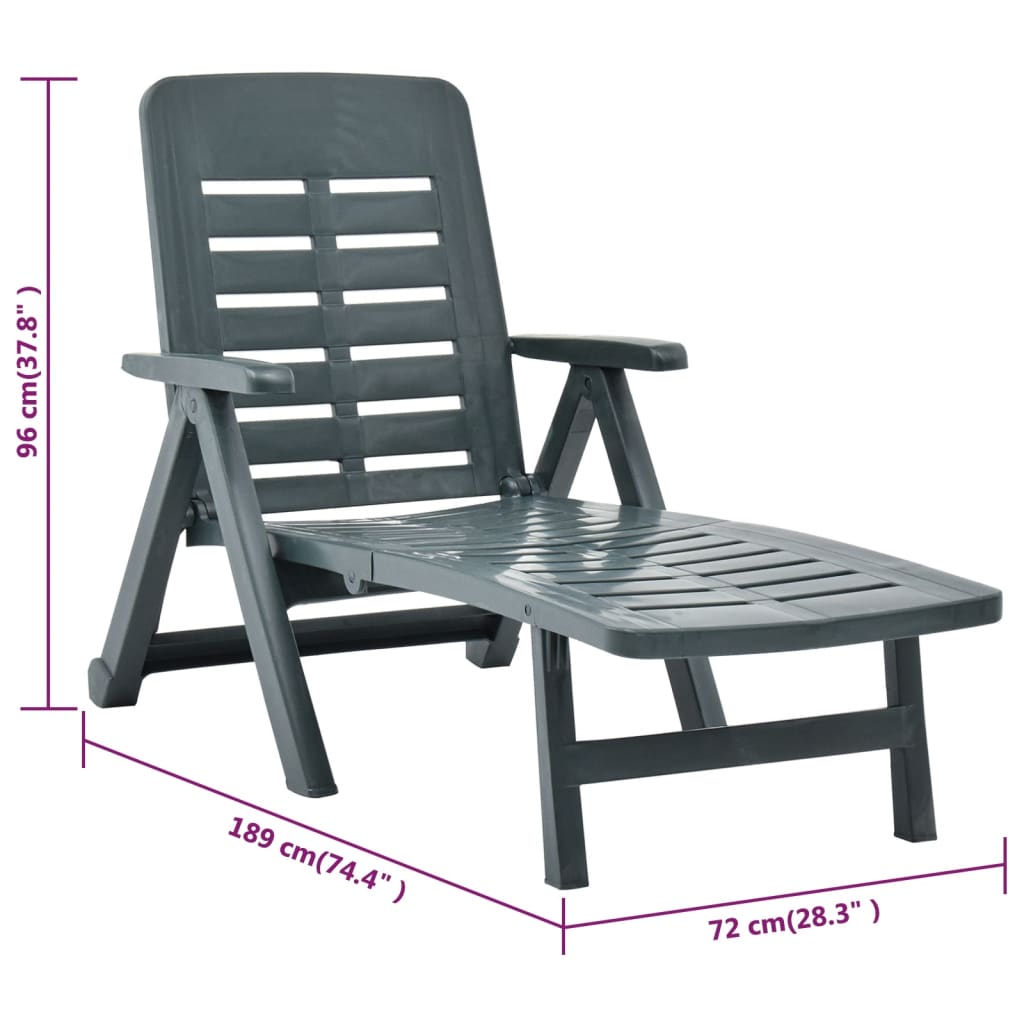 vidaXL Sunlounger | Green | Plastic | One-size | Foldable | Sun Lounger