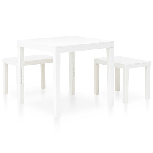 vidaXL Garden Table with 2 Benches Plastic White