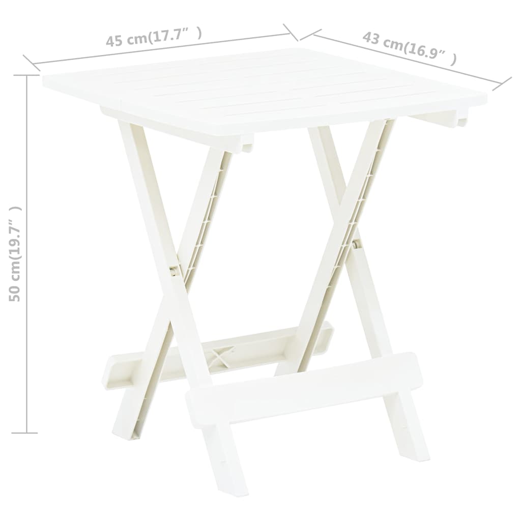 vidaXL Folding Garden Table White 45x43x50 cm Plastic
