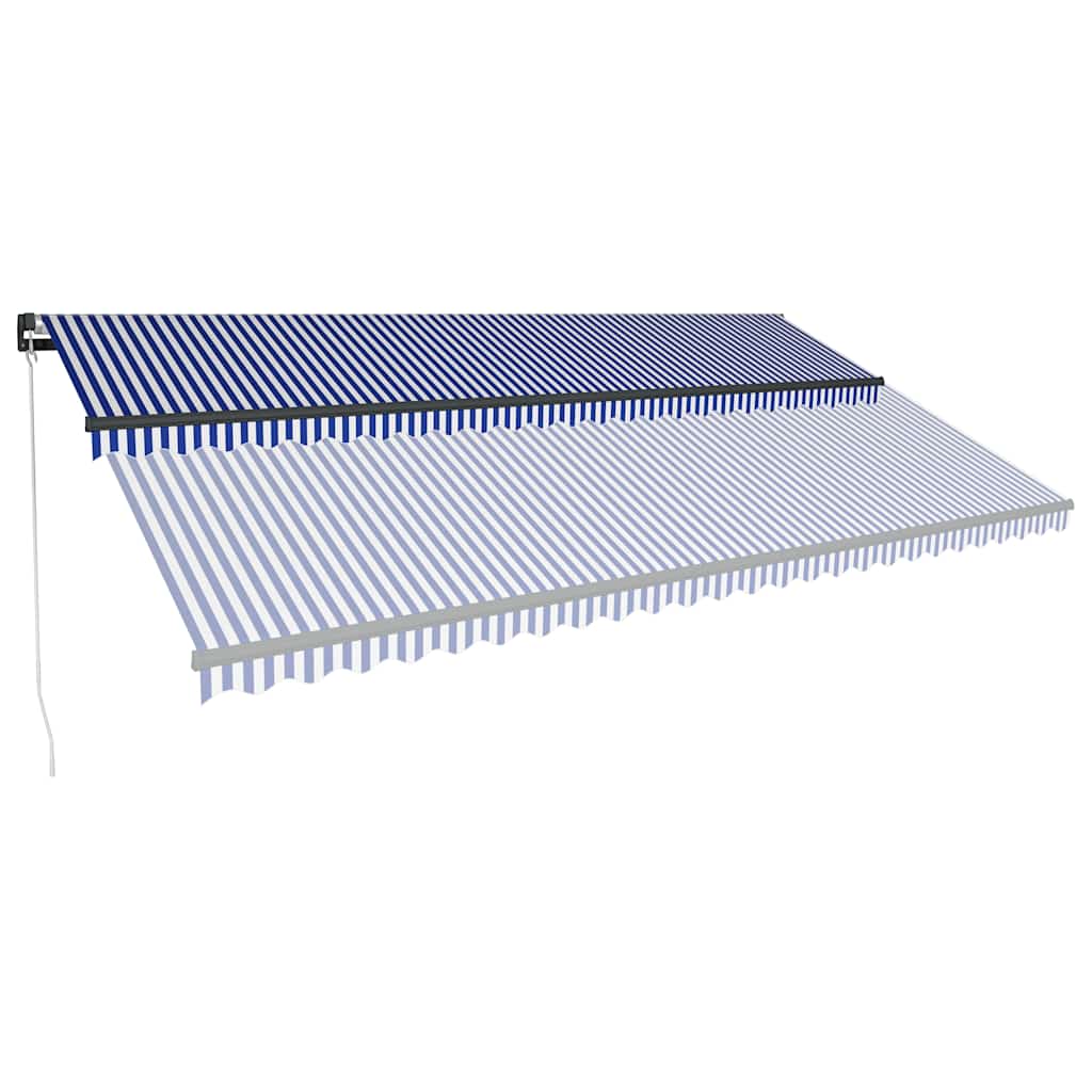 vidaXL Manual Awning with Solar LED 6 x 3 m Blue and White Stripe