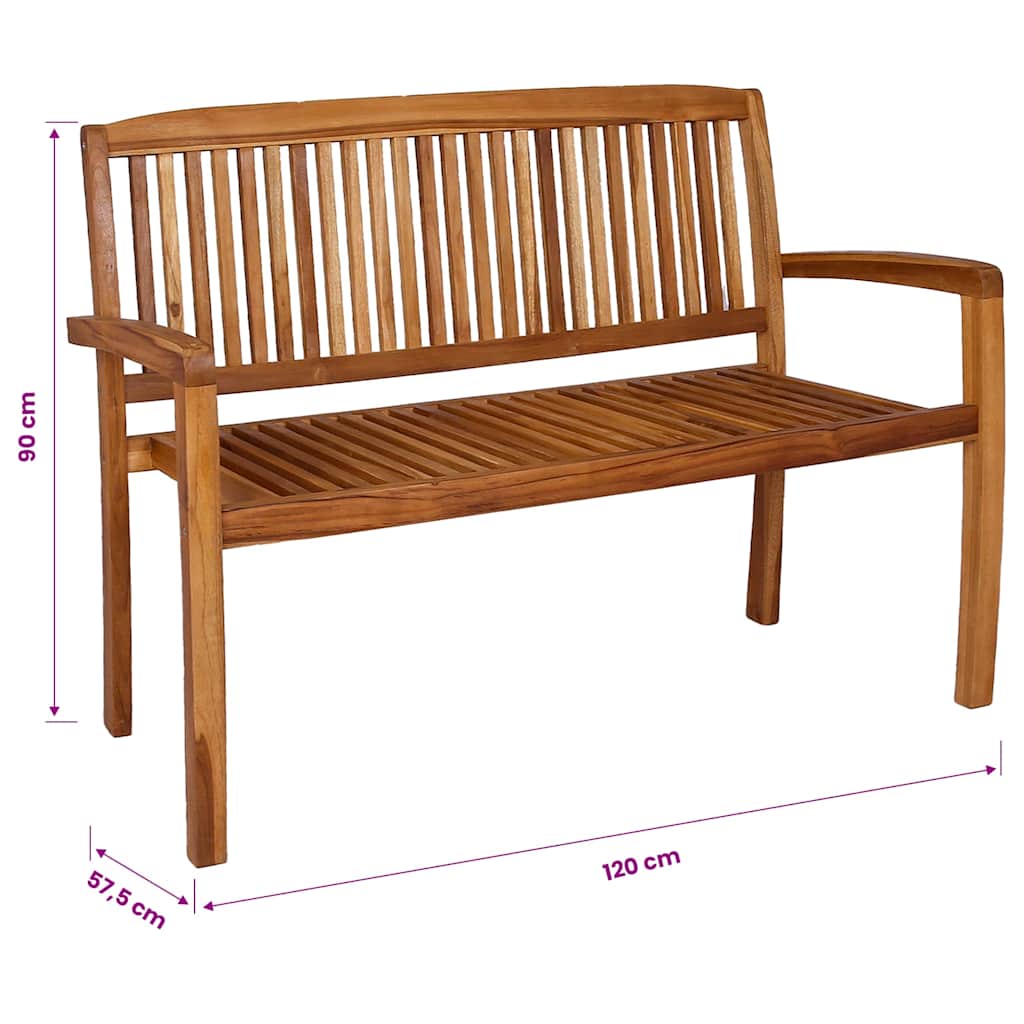 49388 vidaXL 2-Seater Stacking Garden Bench 120 cm Solid Teak Wood