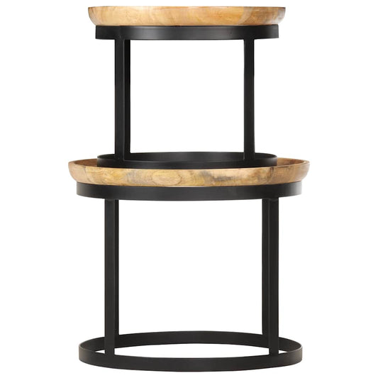 286470 vidaXL Round Side Tables 2 pcs Solid Mango Wood and Steel