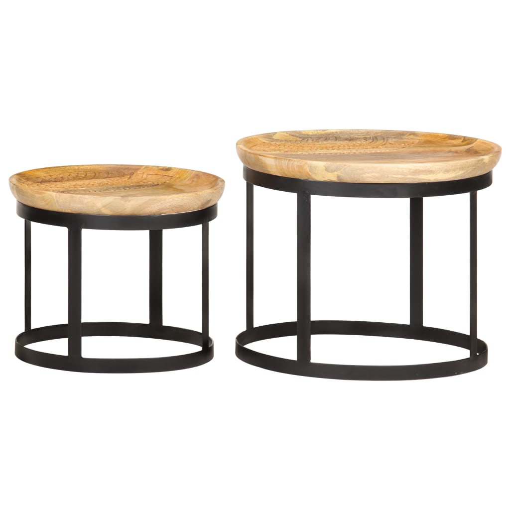 286470 vidaXL Round Side Tables 2 pcs Solid Mango Wood and Steel