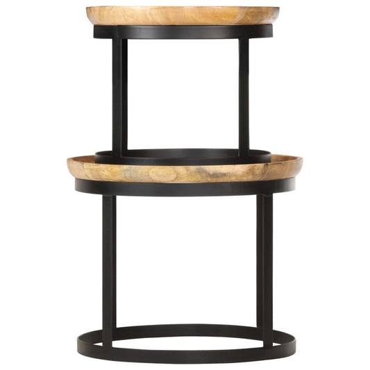 286470 vidaXL Round Side Tables 2 pcs Solid Mango Wood and Steel
