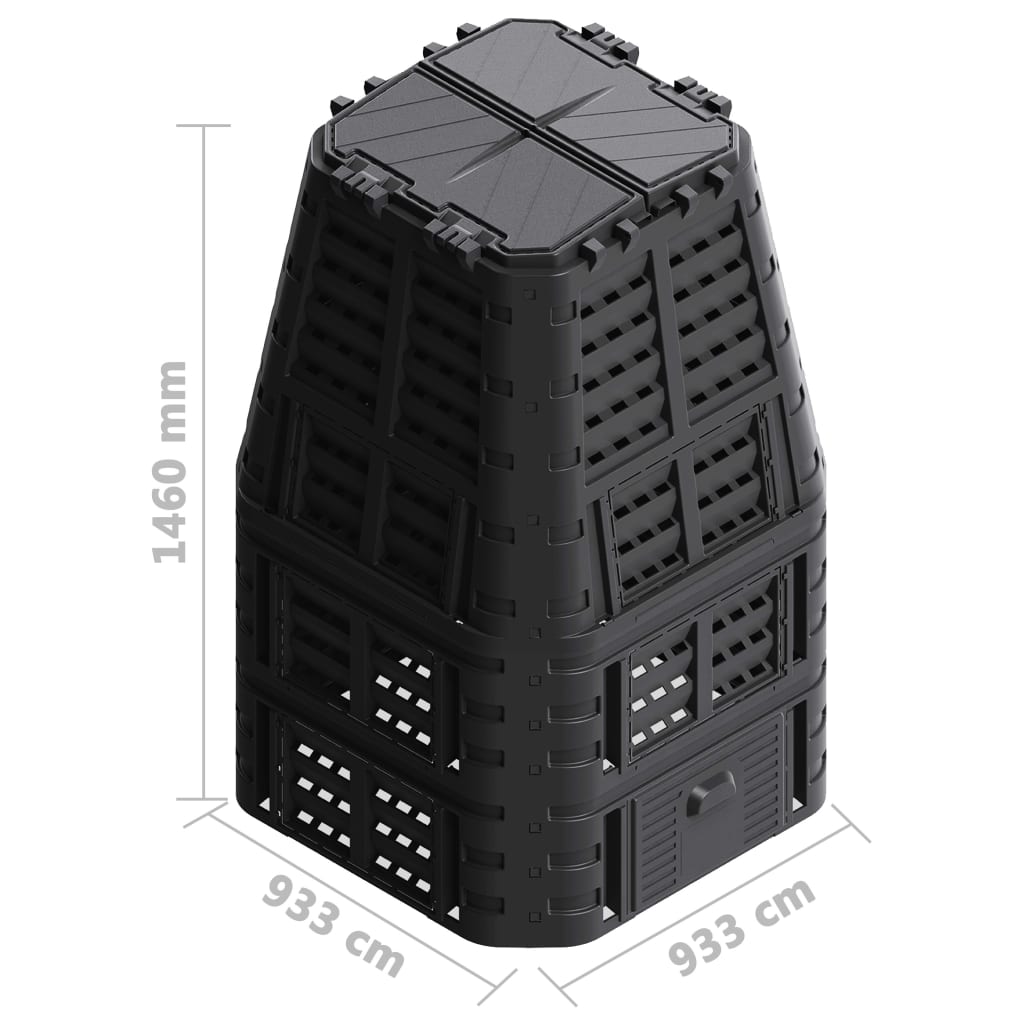 146278 vidaXL Garden Composter Black 93,3x93,3x146 cm 1000 L