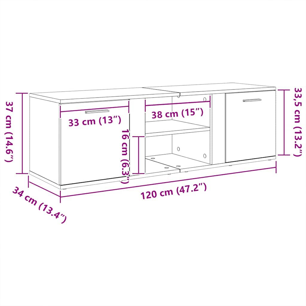vidaXL TV Cabinet White 120x34x37 cm Engineered Wood