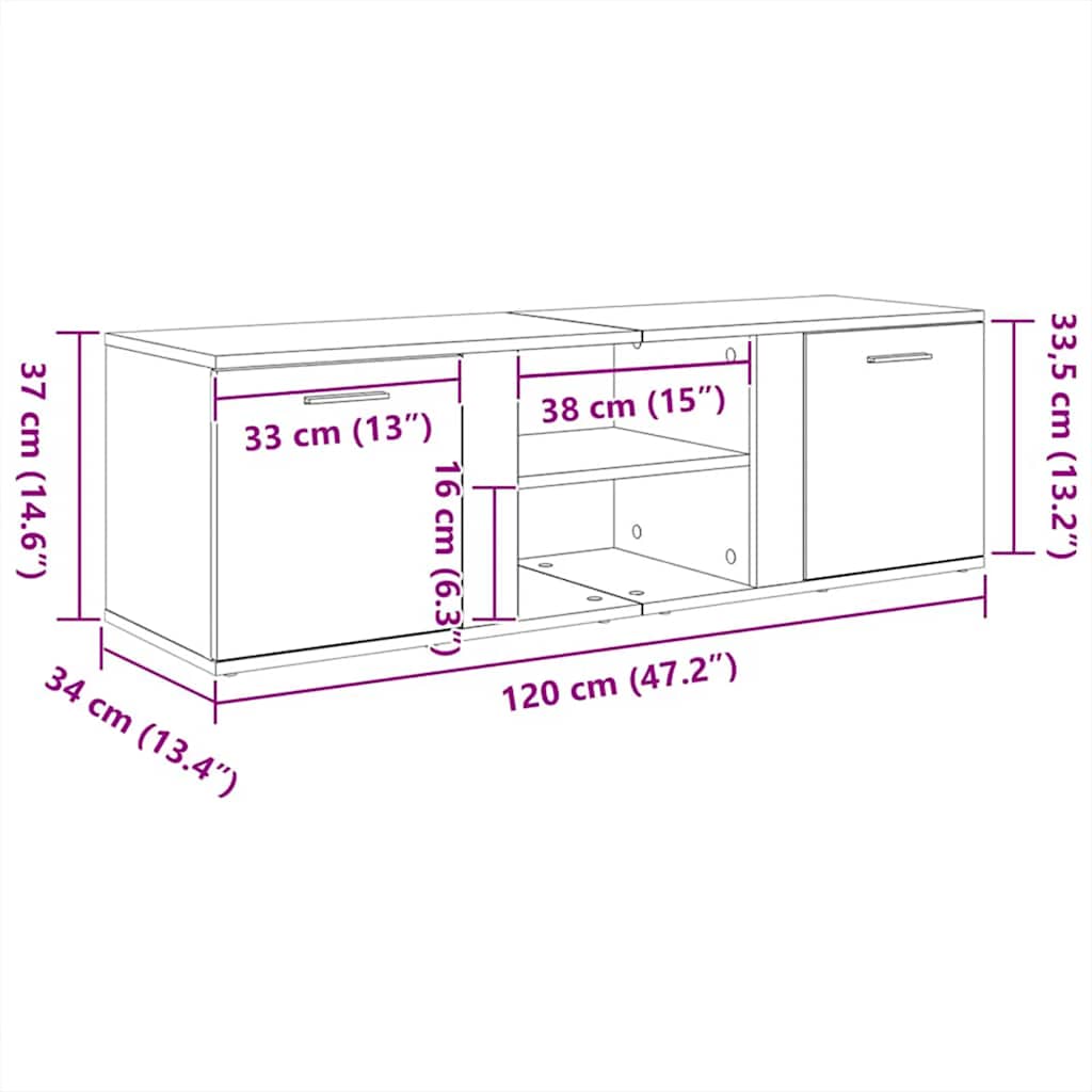 vidaXL TV Cabinet Sonoma Oak 120x34x37 cm Engineered Wood