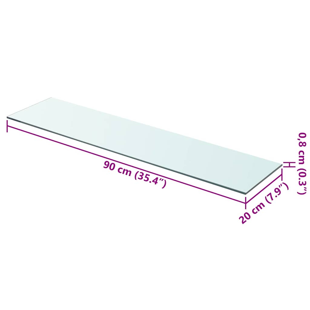 vidaXL Shelves 2 pcs Panel Glass Clear 90x20 cm