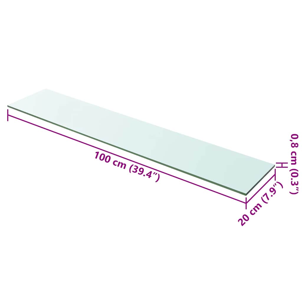 vidaXL Shelves 2 pcs Panel Glass Clear 100x20 cm