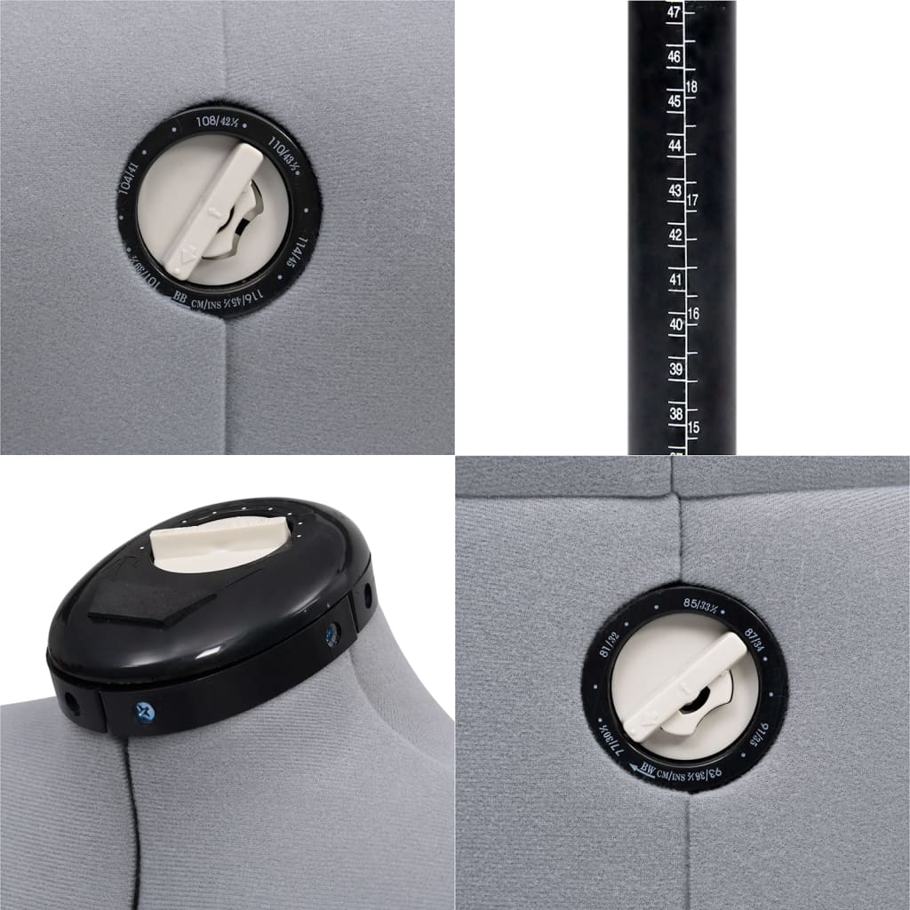 vidaXL Adjustable Dress Form Female Grey M Size 40-46